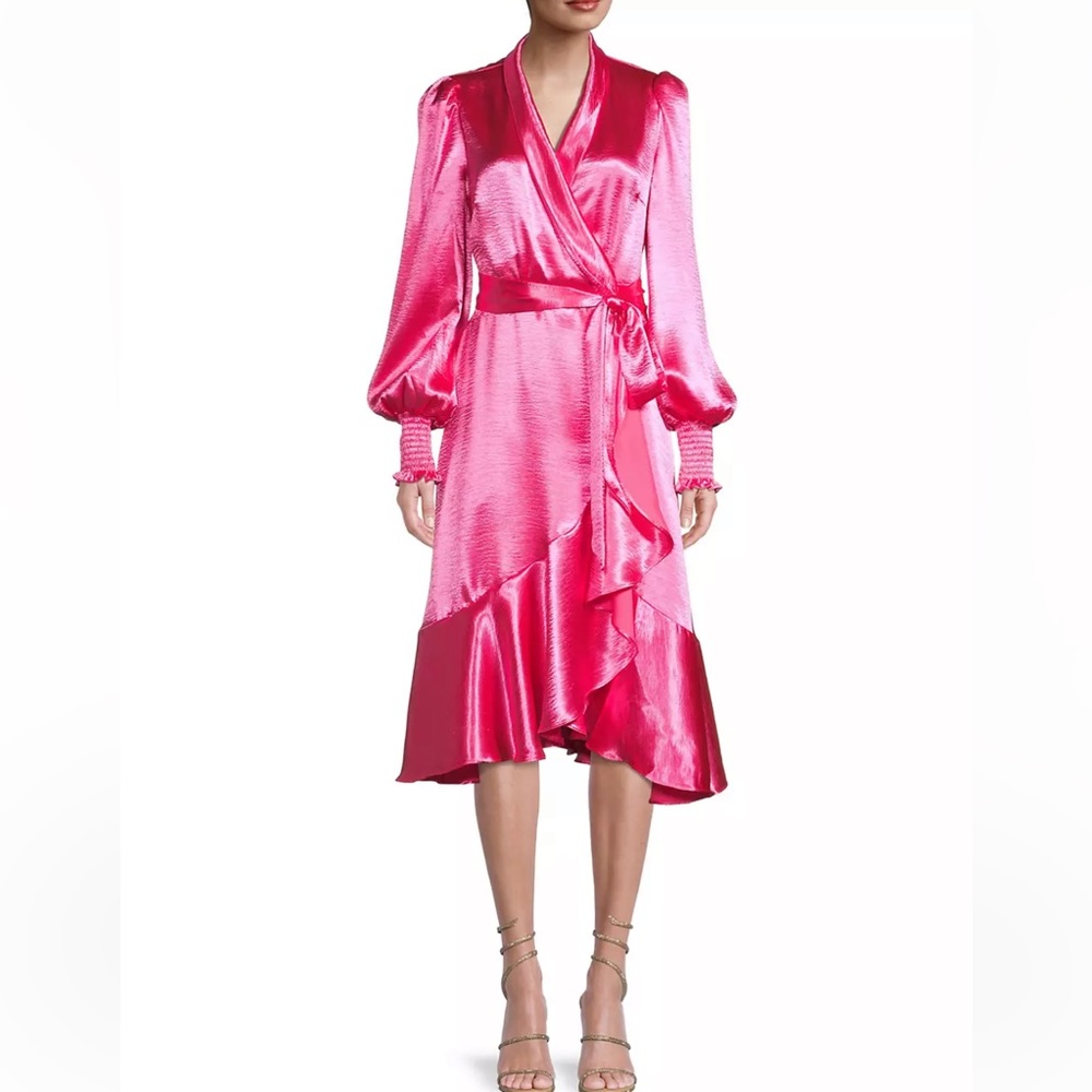 Rachel Parcell Satin Wrap Dress in hot pink Medium NWT